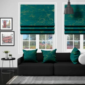 Cool Elegance with a Hint of Luxury – Izmir Silver Teal Roman Blind