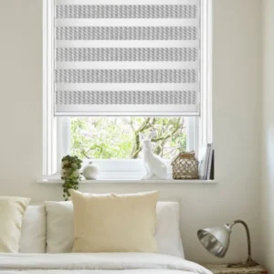 Plain Soft Grey Motorised Day and Night Blind
